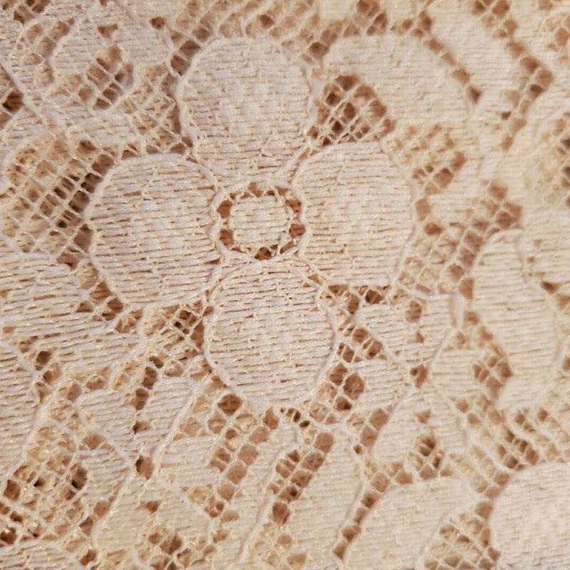 Vintage Lace Fabric Beige Tone med weight 4 petal flower repeat design60" x 30"