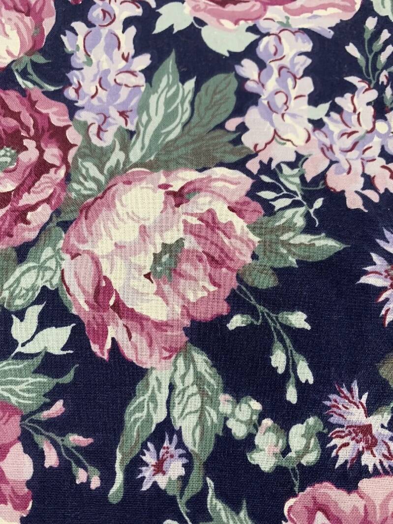 Vintage Hoffman CA Fabrics Navy Blue Pink Cottagecore Floral Coventry Collection 1yd