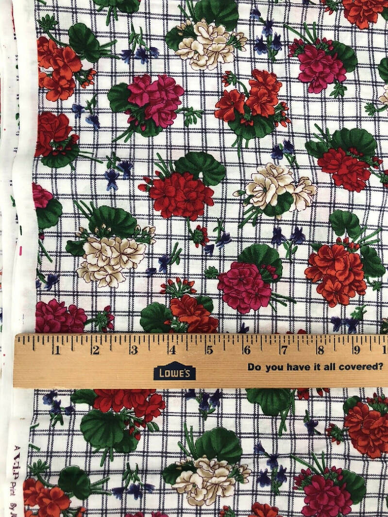 VIP Joan Messmore Cranston Print Works White Grid Colorful Floral Fabric 6yds