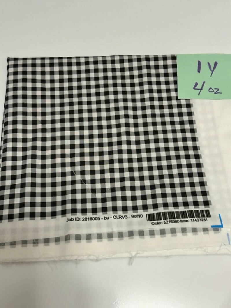 Gingham ~ Black and White and Grey All Over ~ Small Fabric, 1 Yard, 100% Cotton Spoonflower Fabric