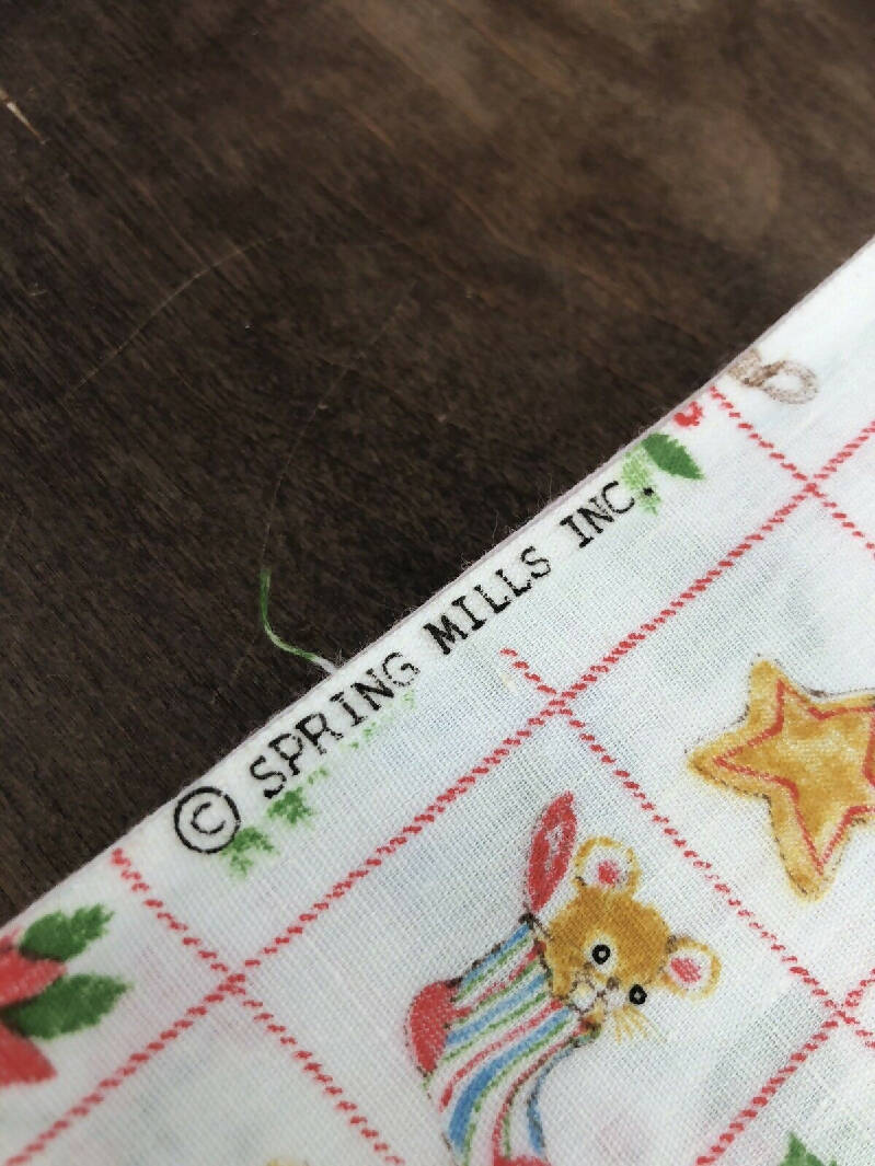 Vintage Retro Christmas Animals Trees Decor Check Grid Fabric By Spring Mills
