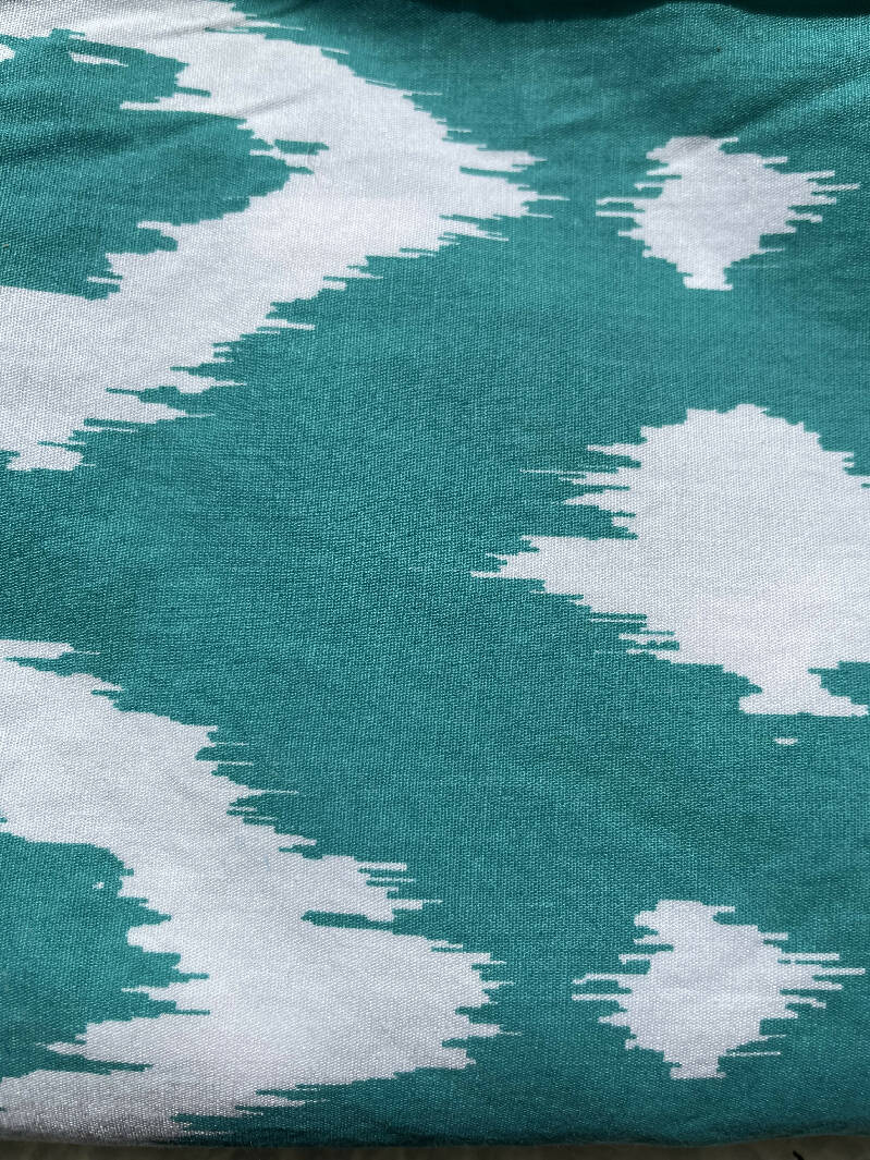 Teal and white cotton lawn ikat, 2 yds
