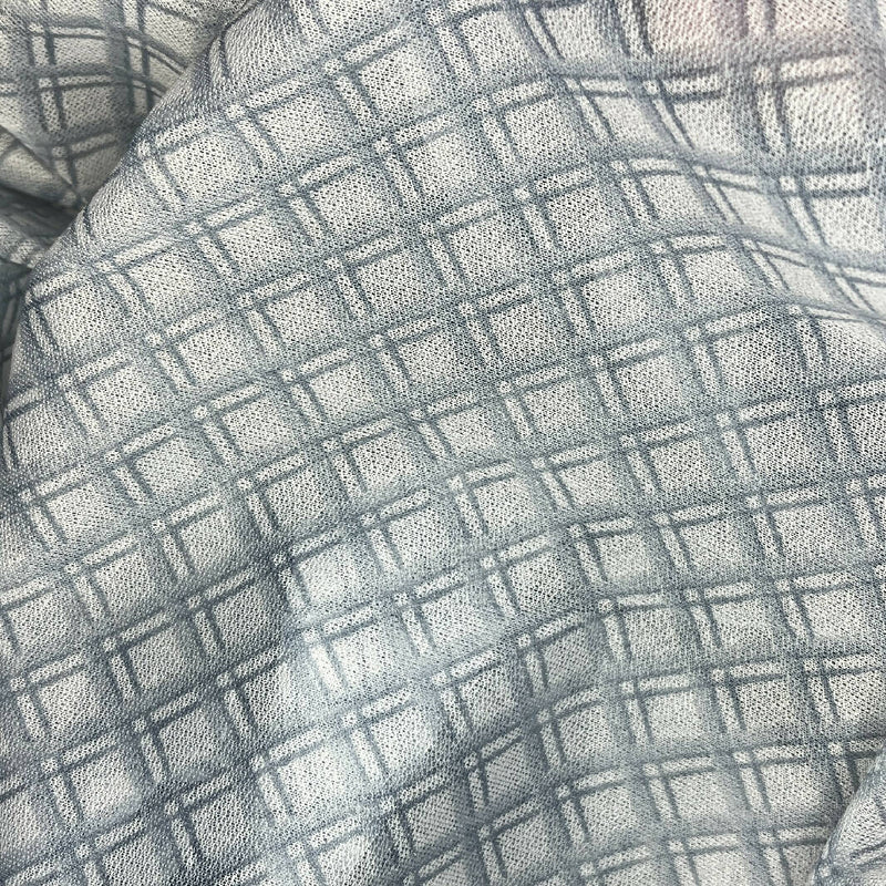Sage, Gray and White Plaid Synthetic Knit - 1.5 Yds