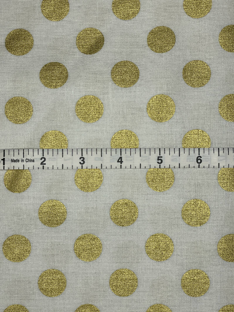 “Sparkle Gold Basics” by Riley Blake. 100% quilting cotton- Gold with white background