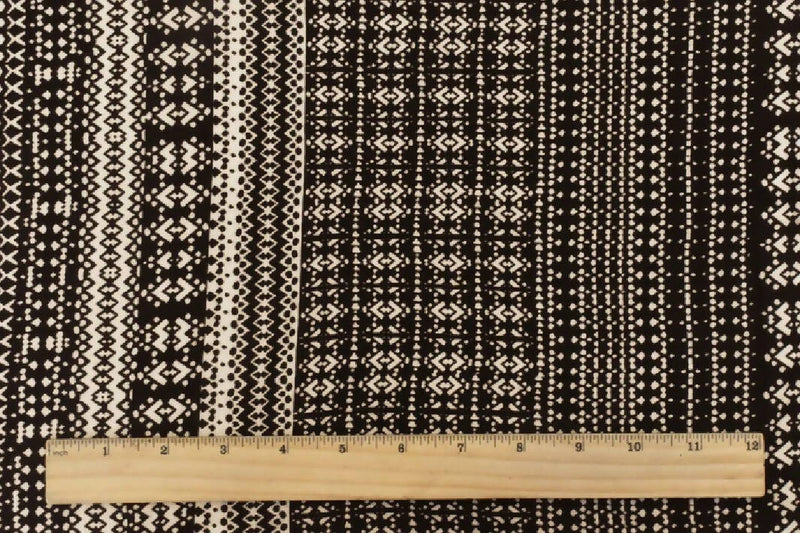 NEW Rayon Challis, Deep Burnt Brown-Beige Aztec Print, sold by the HALF YARD - 100% rayon garment fabric, 56"