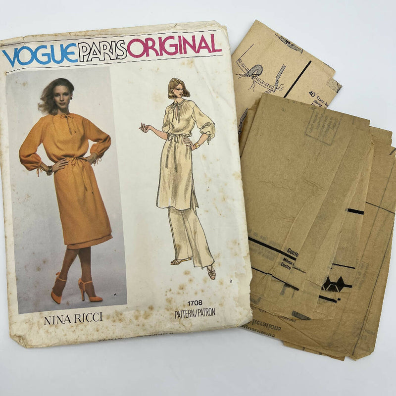 Vintage Vogue 1708 Nina Ricci Tunic, Skirt, & Pant Pattern - Size 14