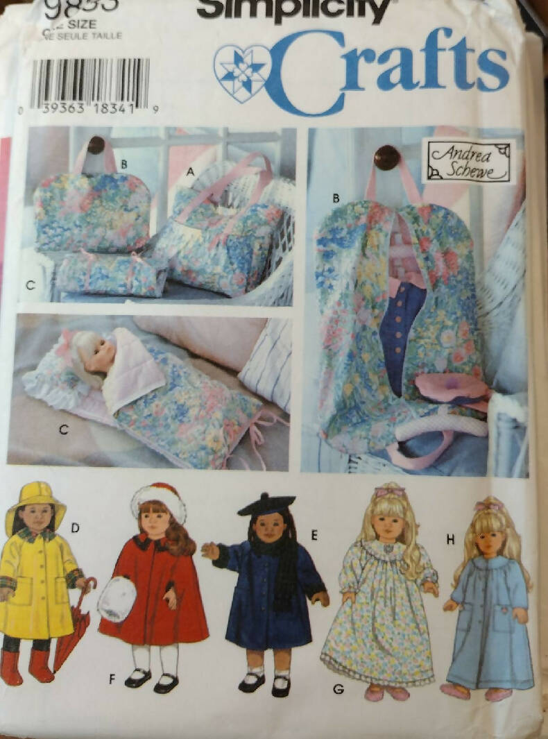 Simplicity 9833 by Andrea Schewe Sewing Pattern for Doll Clothes & Accessories 1996 A1192 J0442 Joan Dickaut It&