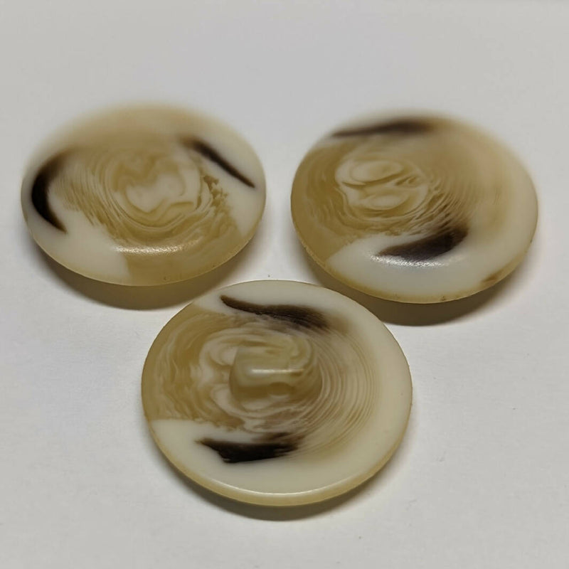 Vintage Plastic Faux Ivory/Brown Tortoiseshell Round Domed Shank Buttons 23 mm - Set of 6