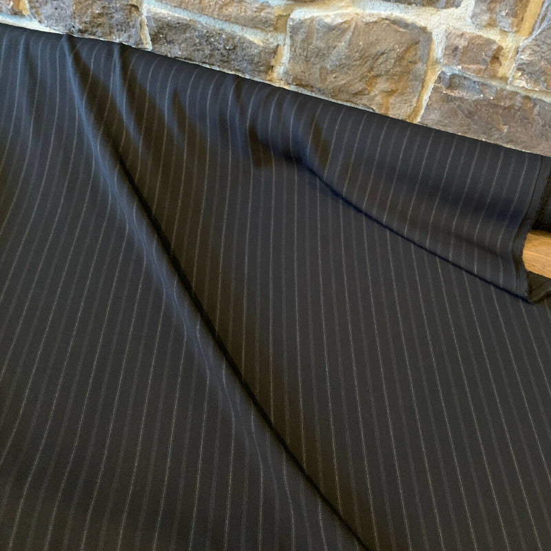 Black Suiting with White and Blue Pin Stripes - Yardage