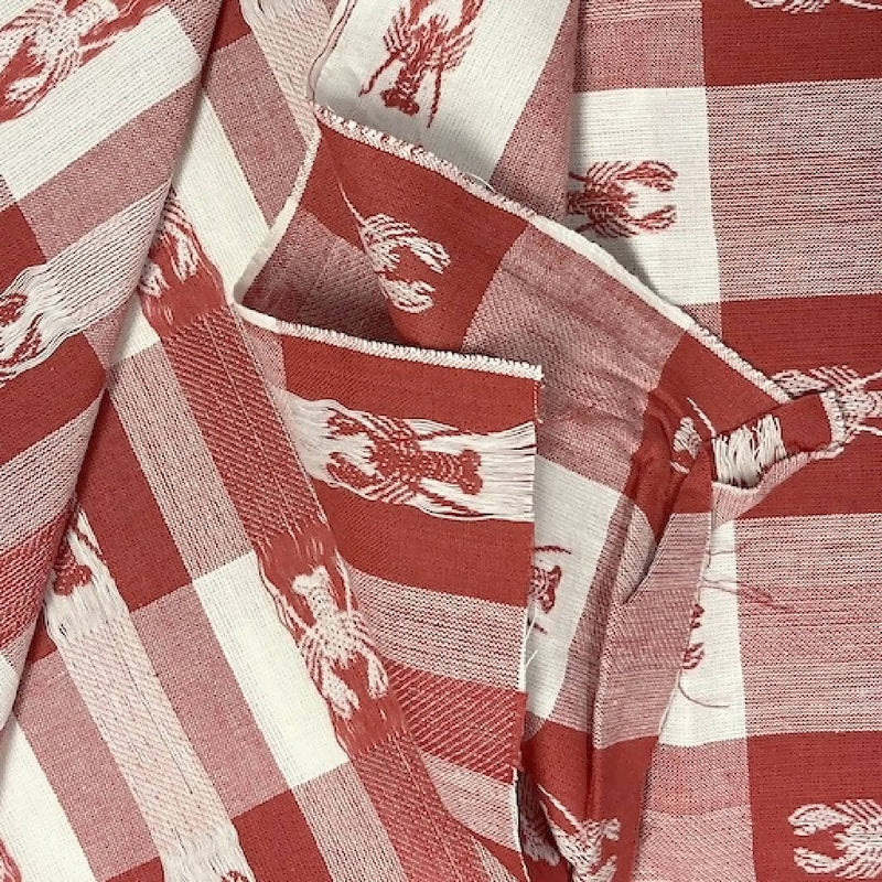 Red and White Plaid Cotton Woven w/Lobster Detail - 2 Yds