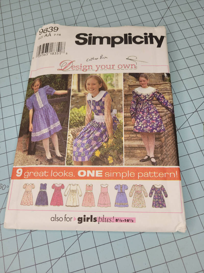 Simplicity 9839 Girls Size AA (7-14) Design Your Own Dress