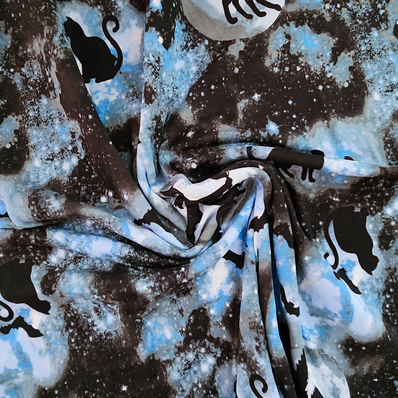 Blue and Black Halloween Print - Double Brushed Polyester - 1 yard+