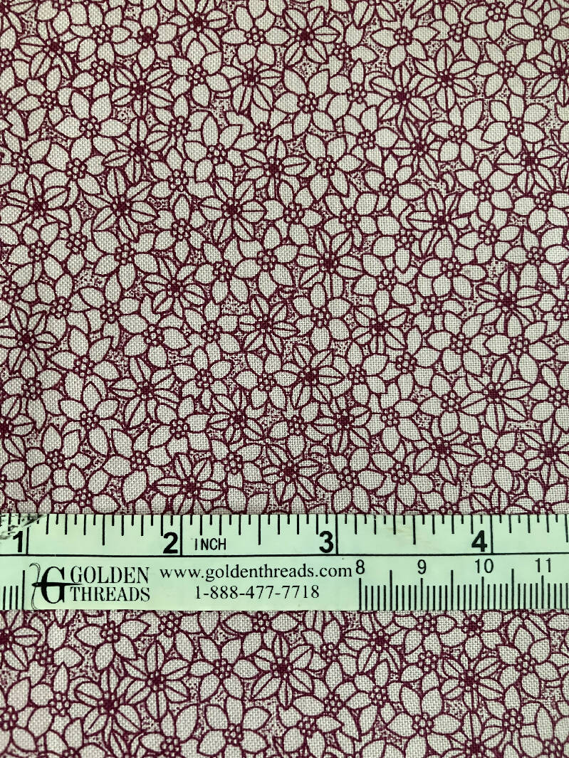 Fabric Fine China Blue Burgundy Flowers 35” x 44” 