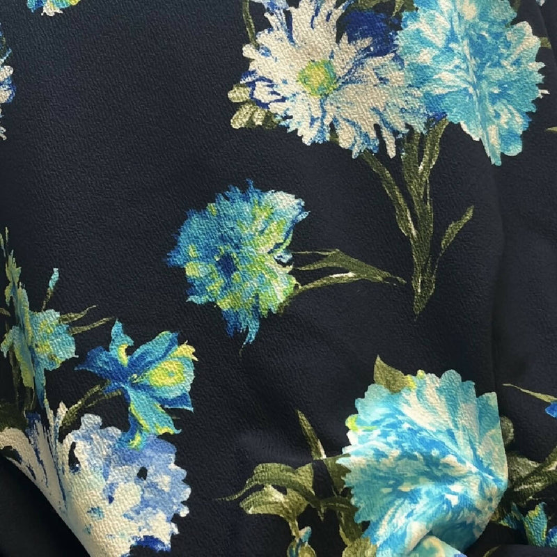 Dark Navy Blue Large Print Floral Knit - 3 Yds
