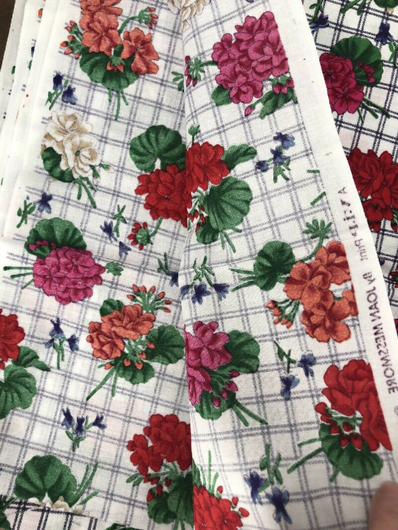 VIP Joan Messmore Cranston Print Works White Grid Colorful Floral Fabric 6yds