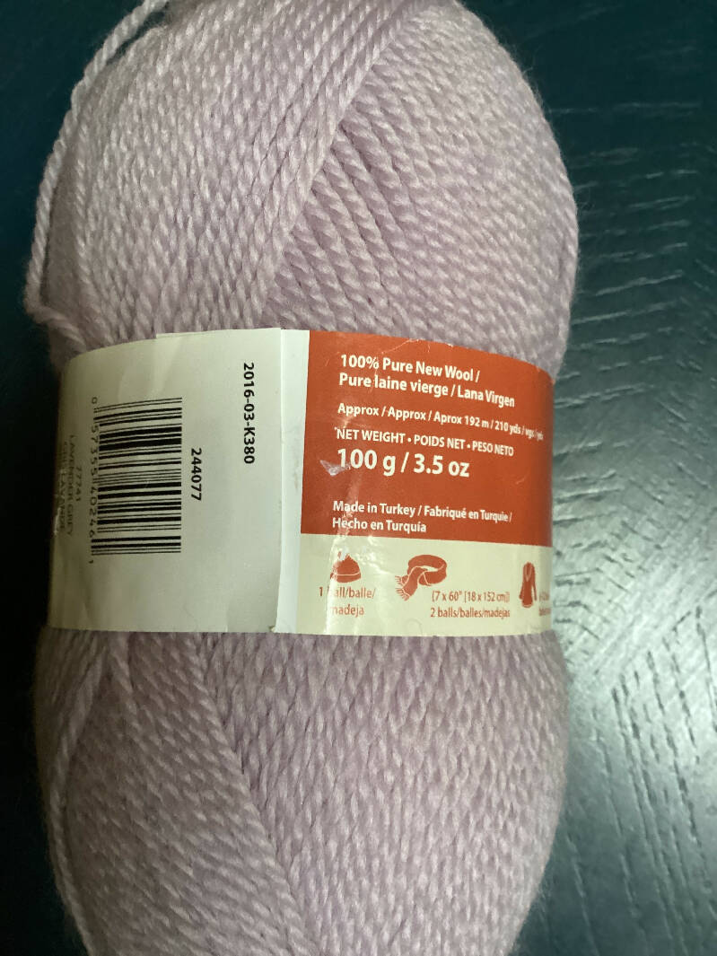 Patons Classic Wool Worsted color lavender grey