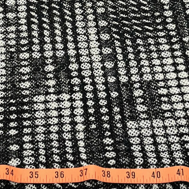 Black and White Geometric Print Synthetic Mesh - 2 Yds
