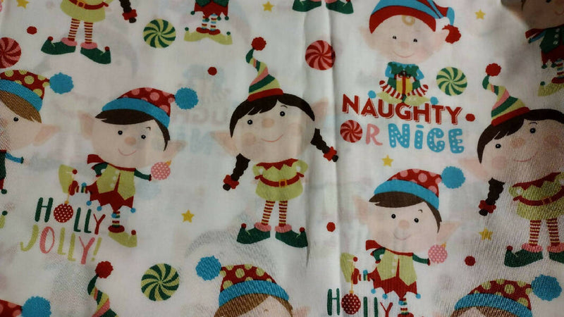 Christmas Fabric New Unused Naughty or Nice Holly Jolly Elves Christmas Fabric 100% Cotton 2018 Brother Sister Design Studio