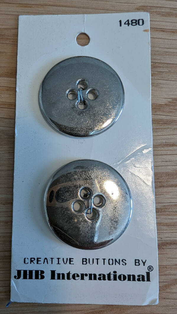 Vintage JHB International Metallic Silver Toned Metal 1 1/8" Round Buttons - Set of 2