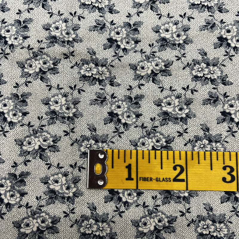 Navy and Ivory Small Flower Print Cotton Woven - 4.25 Yds