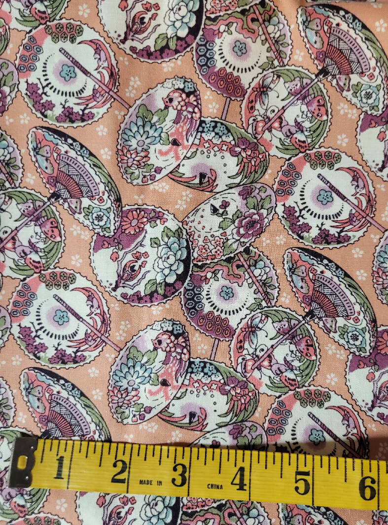 1 yard vintage 100% cotton quilter / apparel fabric - pink parasols