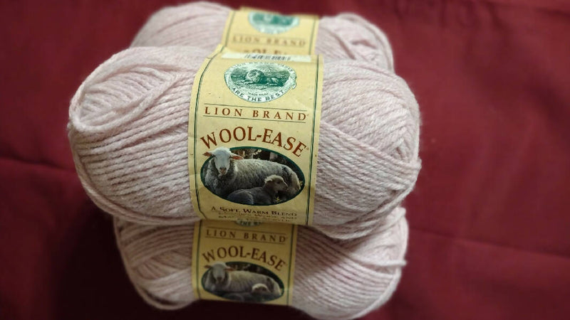 3 Skeins of Lion Brand Yarn Wool-Ease Wool Blend 80% Acrylic/20% Wool, Blush Heather 104 Yarn
