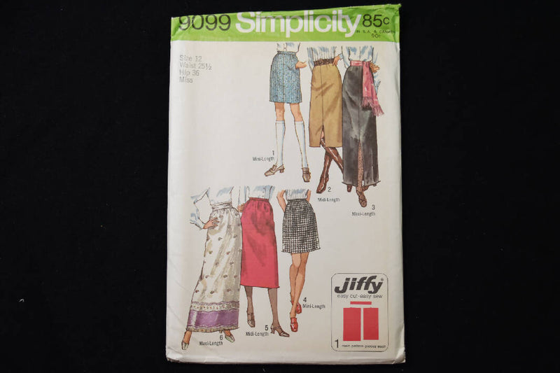 Vintage 1970 - Simplicity 9099 Womens Misses Jiffy Skirts in Three Lengths Sewing Pattern - Size 12 - Simple To Sew