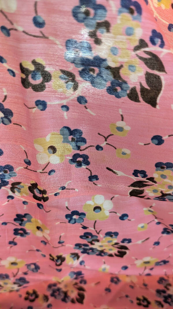 Vintage Pink Floral Rayon Voile Woven Fabric 34"W - 1 1/2 yd