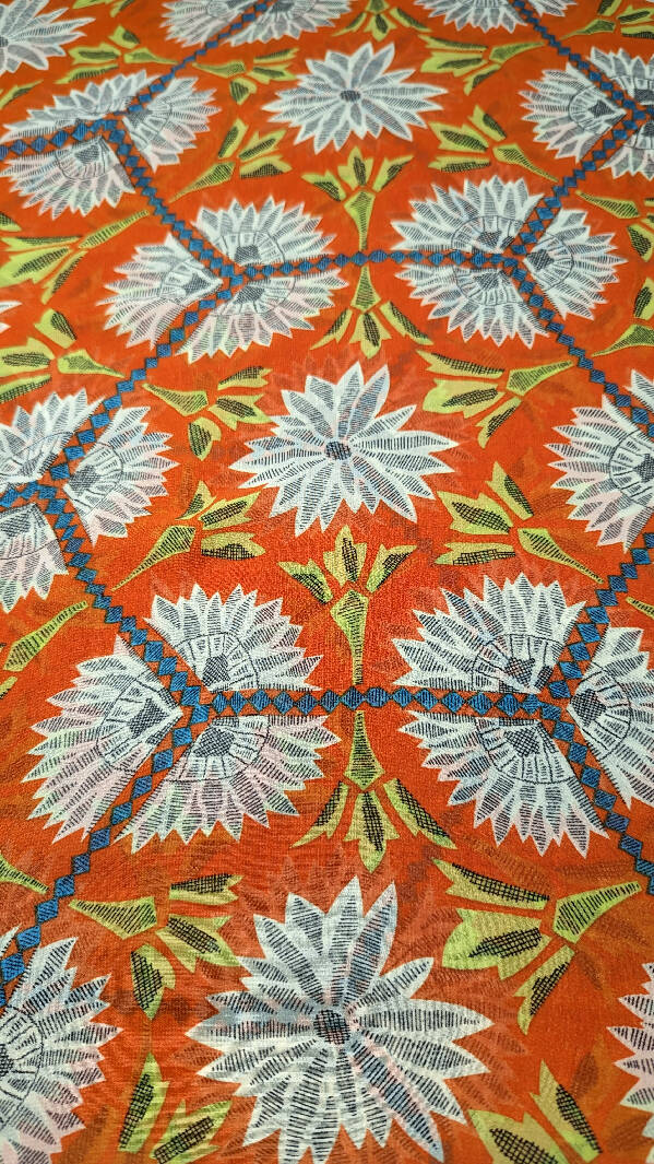 Dark Orange Tribal Floral Print Polyester Chiffon Woven Fabric 58"W - 1 yd