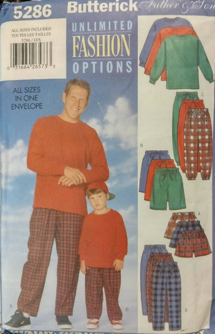 5286 - Vintage 1997 Butterick Father & Son Sewing Pattern 5286 for All Sizes matching Pajamas - multiple variations - Unlimited Options/Fast & Easy Pattern - Uncut