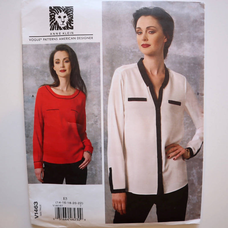 Vogue V1463 Anne Klein Blouse Sizes 14-22 UNCUT AND FACTORY FOLDED