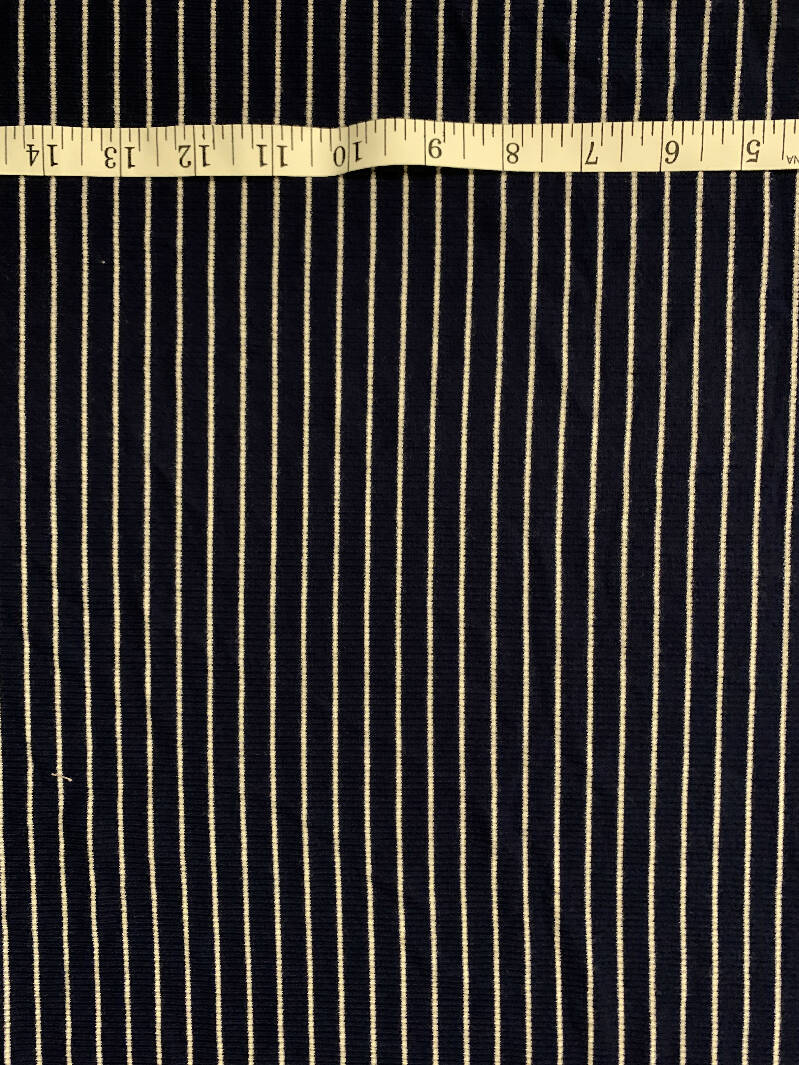 Navy/Cream Mini Rayon Rib Knit, horizontal strip, 4-way stretch, 2.5 yds, 54" wide