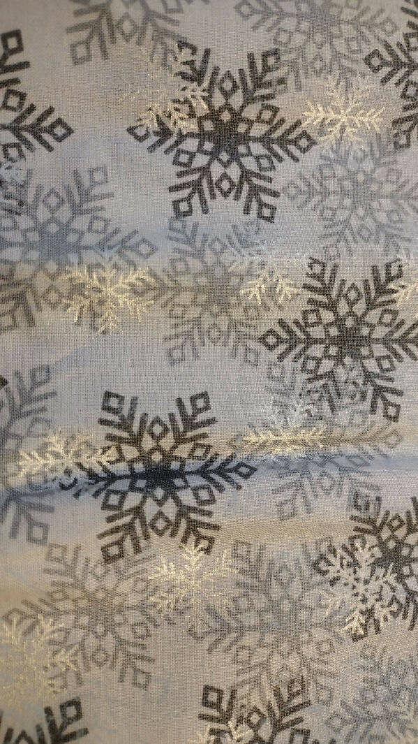 New/Unused Silver Grey Snowflake Christmas Fabric by Brother Sister Design Studio 1/2 Yard 2018 Cotton, Metallic Snowflakes