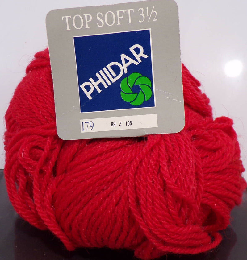 Phildar Top Soft 3 1/2 Red; 1 Full skein; Vintage; Made in Belgium