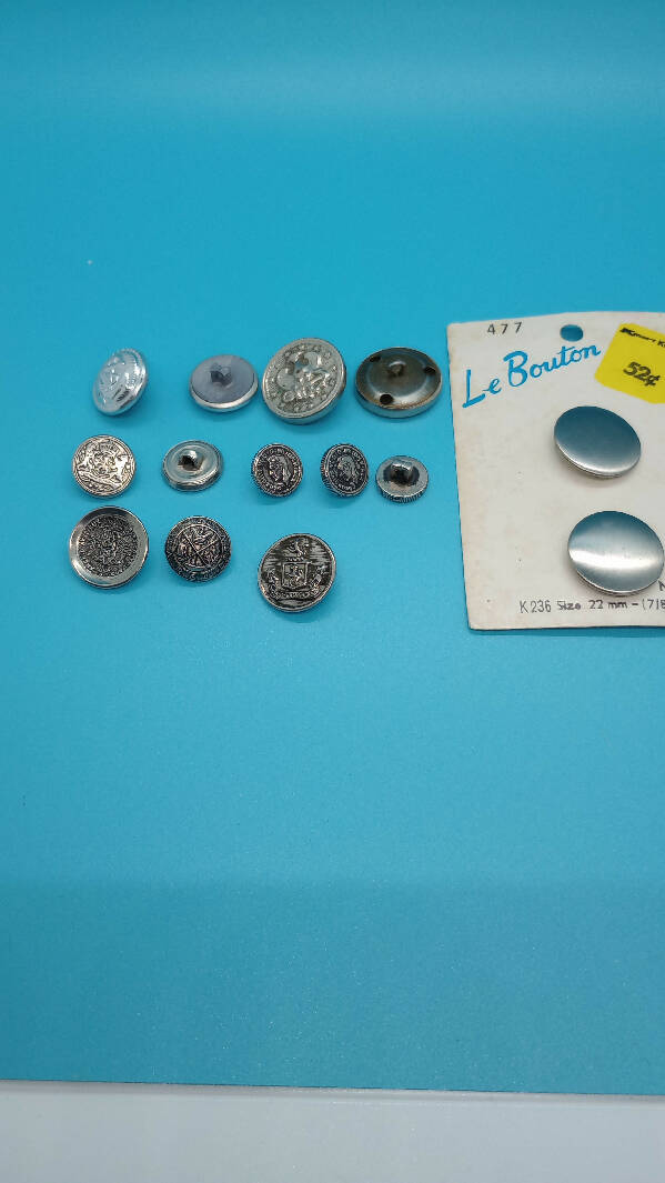 Lot of 14 Silver Buttons, various types