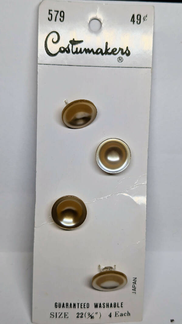 Costumaker Vintage Round Golden Beige Pearlescent Shank Buttons 9/16" - set of 4