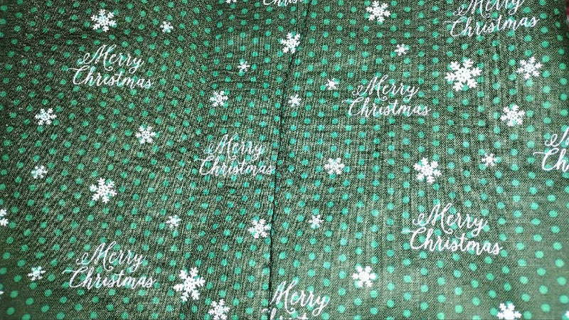 New/Unused Green Merry Christmas with Polka Dots and Snow Flakes by Jo-Ann Fabric, Christmas Fabric; Cotton, 1 Yard