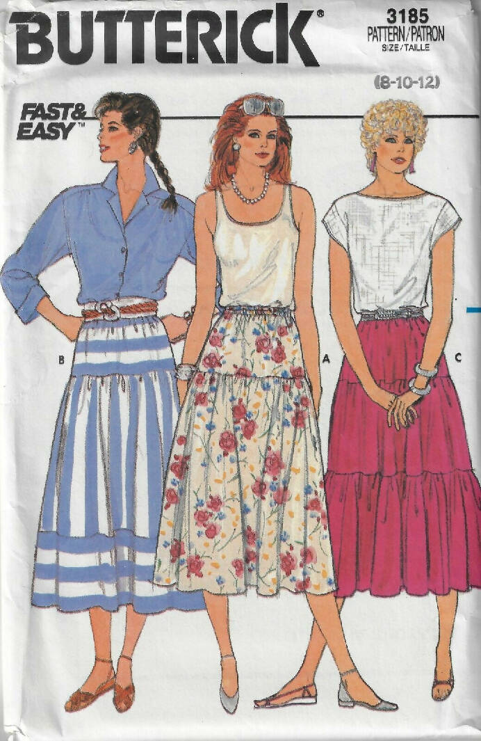 Butterick Sewing Pattern 3185 Uncut Misses Skirt - Sizes 8 - 12 Fast & Easy Vintage