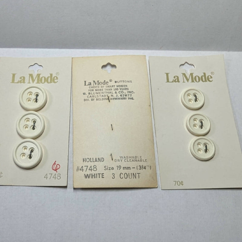 Vintage Collection of La Mode Matte White Round Buttons in Assorted Sizes - Lot of 9
