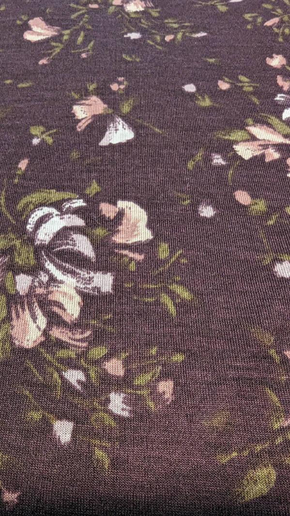 Eggplant Painterly Floral Print 2-way Stretch Knit Fabric 65"W - 1 1/2 yds