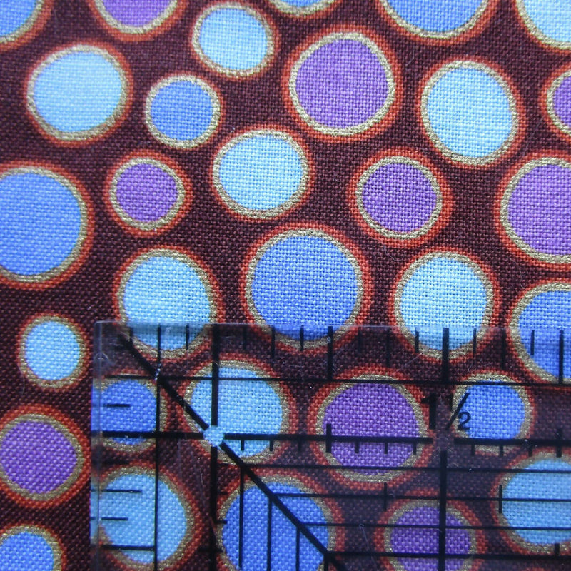 Cotton Fabric, Brown with Blue + Purple Dots, 2 Pieces