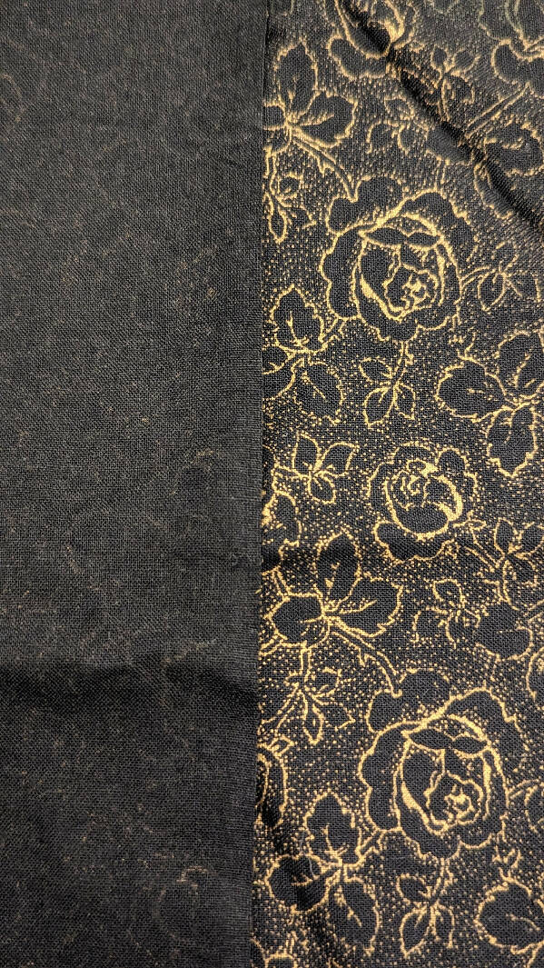 Black/Gold Rose Print Quilting Cotton Woven Fabric 44"W - 1 1/4 yd+