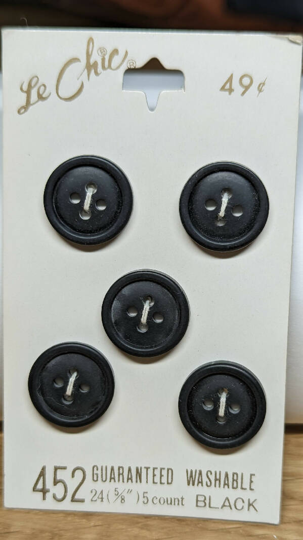 Le Chic Vintage Black Round Buttons 5/8" - Set of 5
