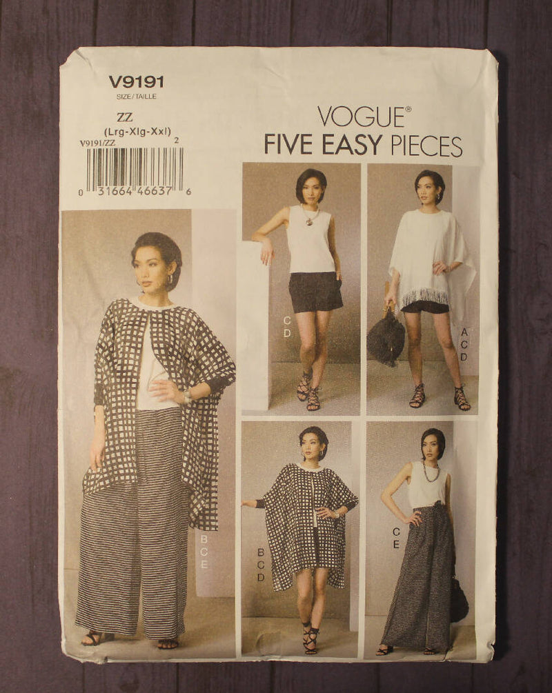 Vogue 9191 Misses Poncho, Top, Shorts, and Pants, Five Easy Pieces