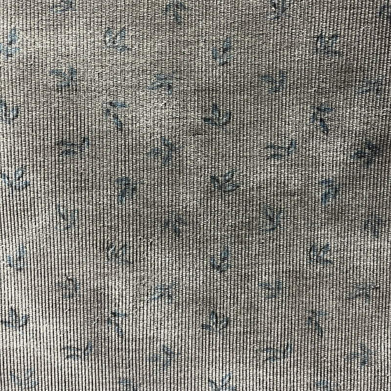 Dark Gray w/Blue Leaf Print Fine Wale Cotton Corduroy - Yardage