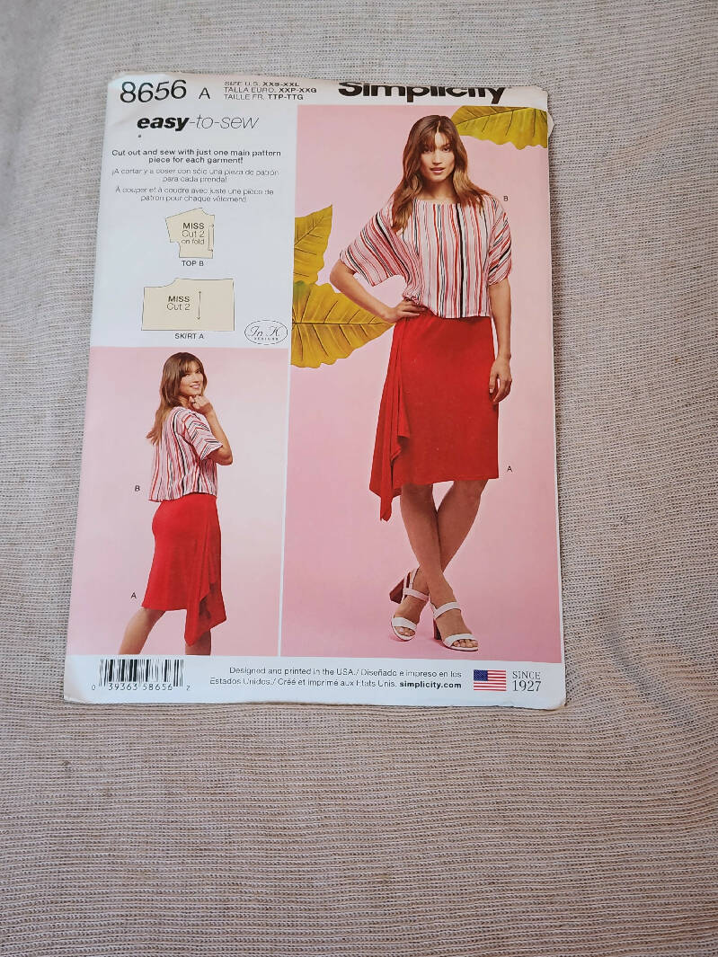 Simplicity 8656 - Misses Skirt & Top, UC/FF, SZ XXS-XXL