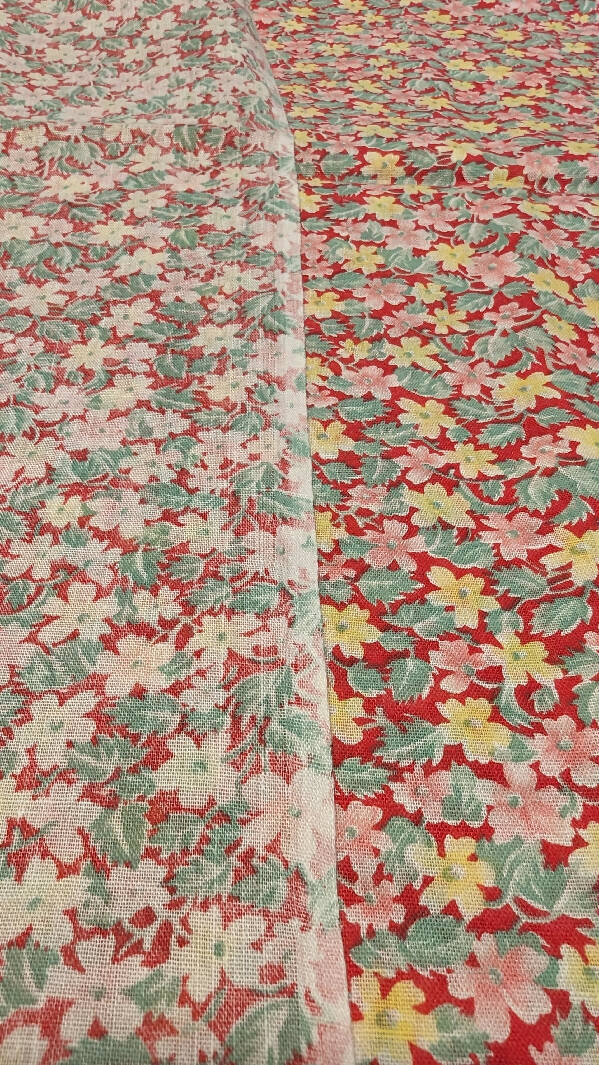 Vintage Red Small Floral Print Woven Fabric 45"W - 1 yd