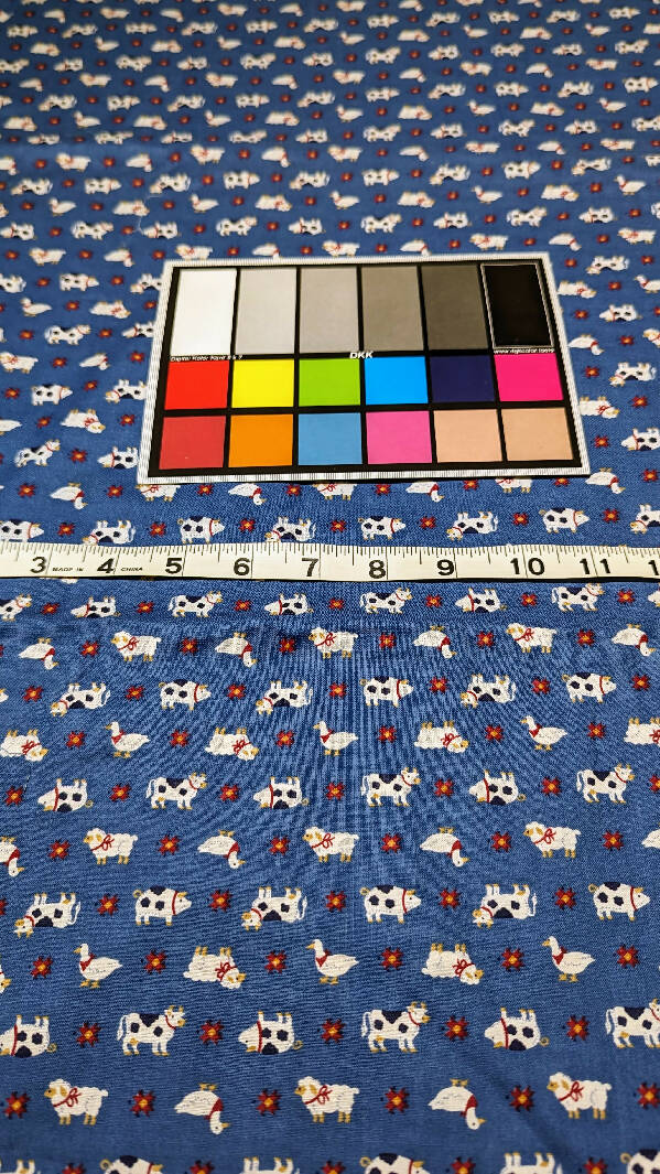 Novelty Blue Sheep & Cows Print Quilting Cotton 43"W - 1 1/2 yd plus