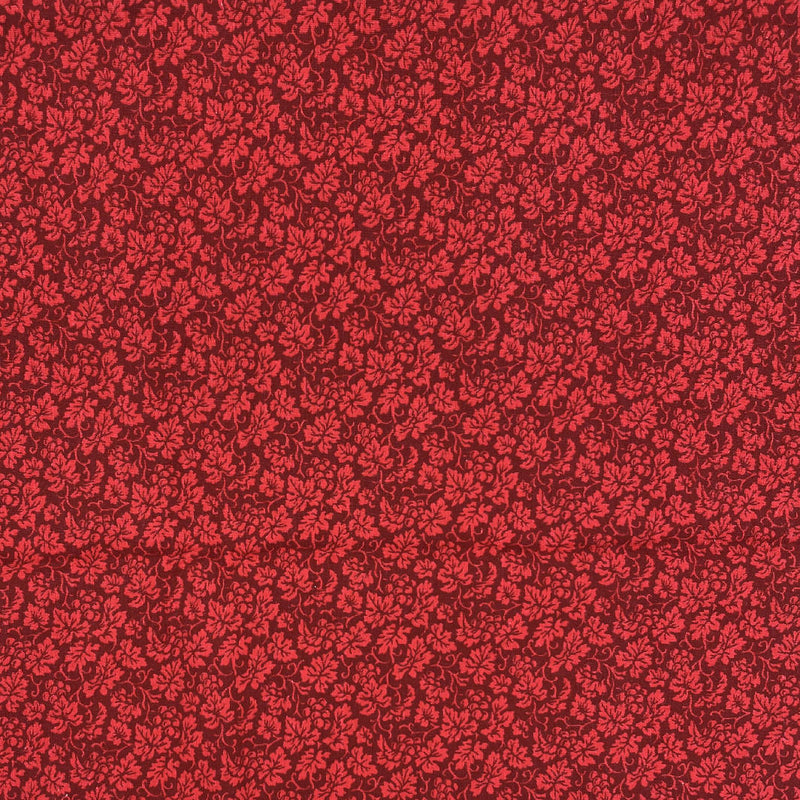 Maroon and Red Leaf Print Cotton Woven Home Decor Fabric - 2 Yds