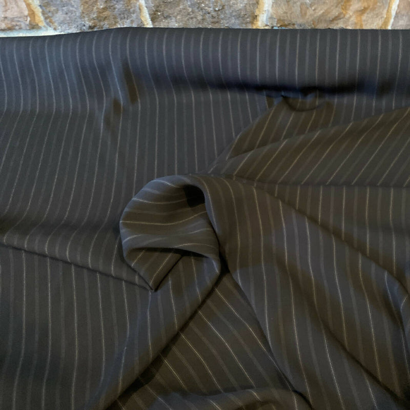 Black Suiting with White and Blue Pin Stripes - Yardage